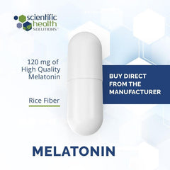 Scientific Health Solutions melatonin 120mg capsule side view highlighting vegan, gluten-free formulation.