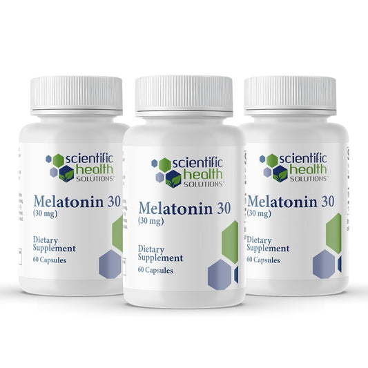 Scientific Health Solutions melatonin 30mg bottle for sleep support.