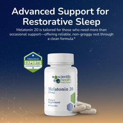 Scientific Health Solutions Melatonin bottle label highlights vegan, gluten-free formula