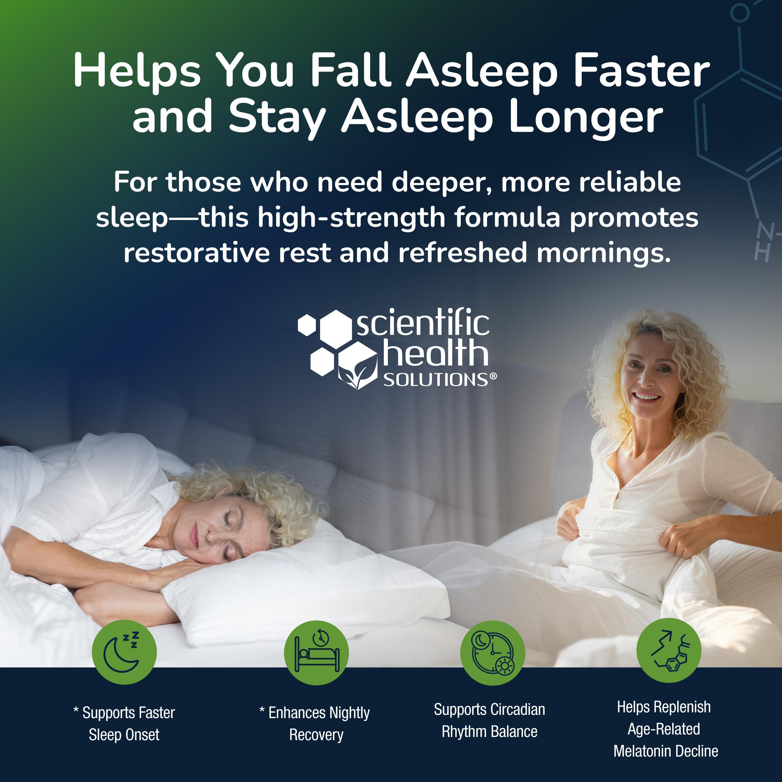 Scientific Health Solutions melatonin capsules, vegan and gluten-free formulation.