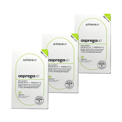 Scimera Asprega bottle front displaying probiotic capsules for gut balance