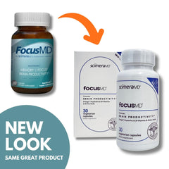 Closeup of FocusMD capsules highlighting convenient everyday brain support.