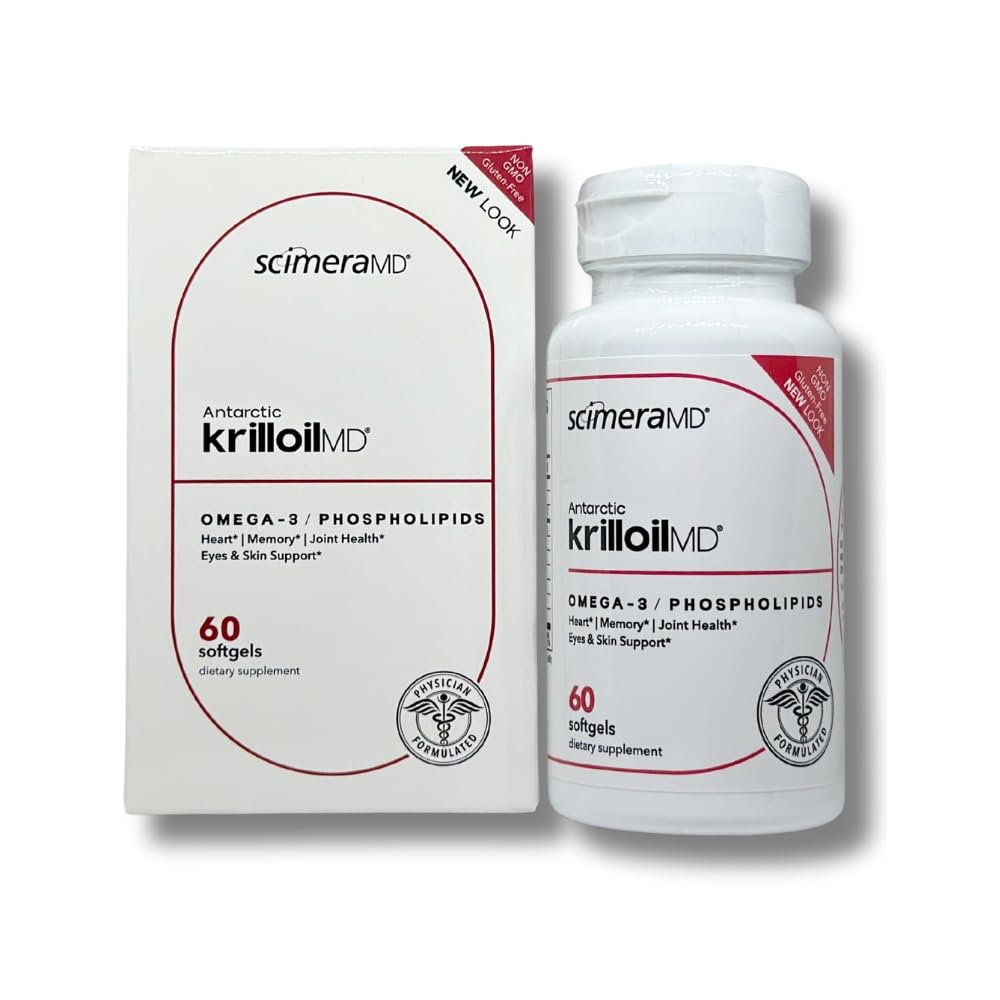 ScimeraMD KrillOilMD bottle front with updated branding and omega 3 profile
