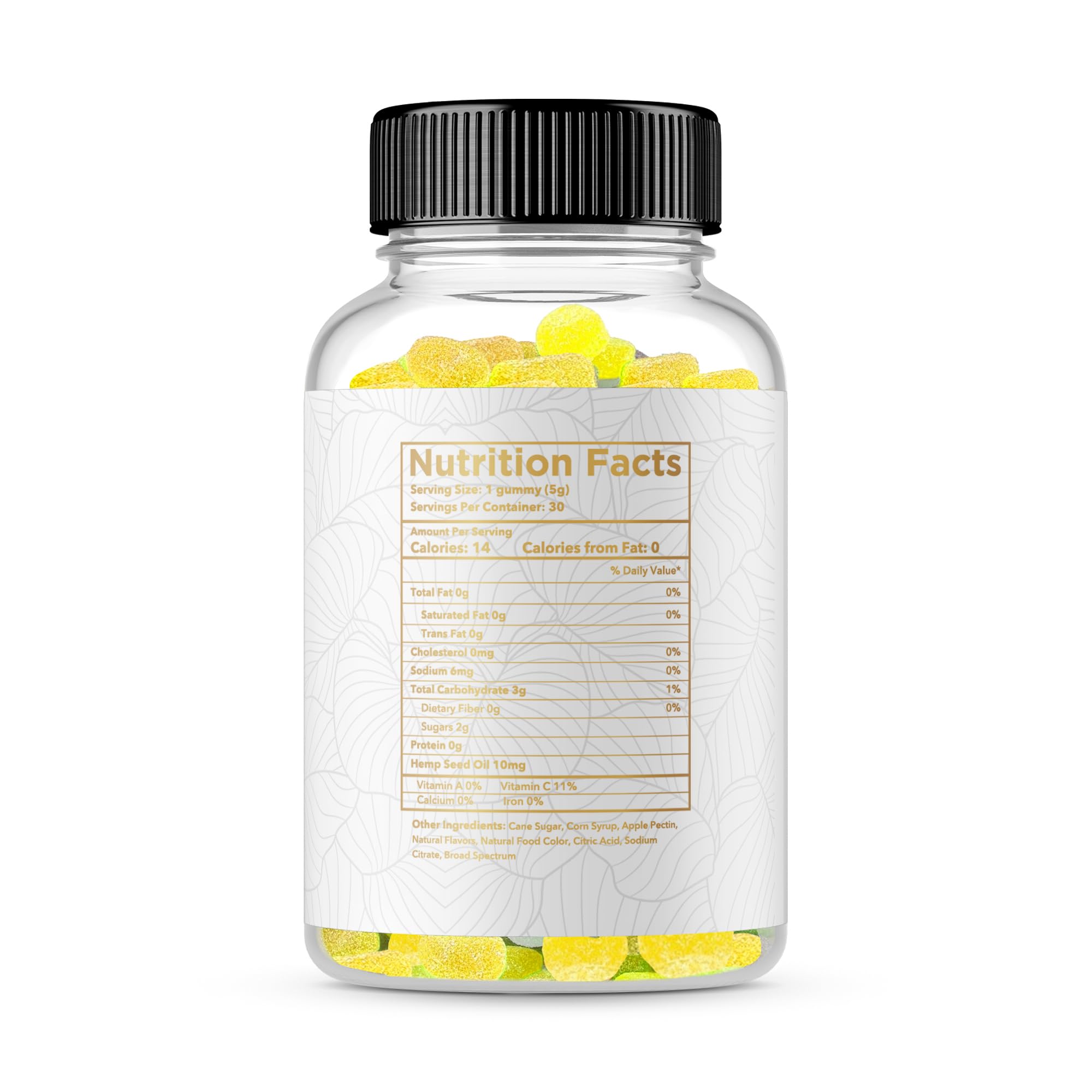 Scion Organics hemp gummies label close-up showing ingredients.