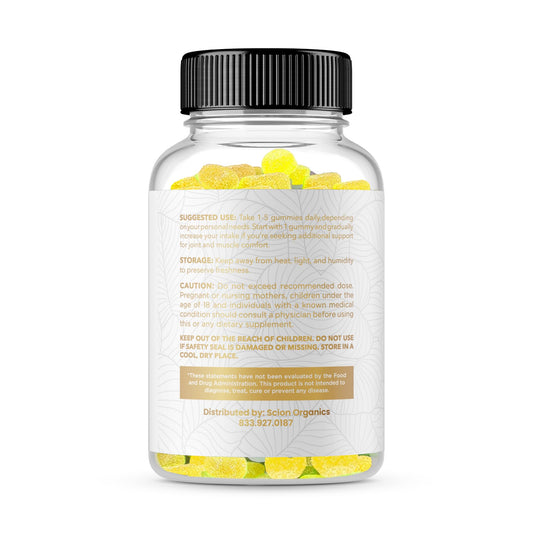 Scion Organics Hemp Gummies close-up with raspberries for daily support