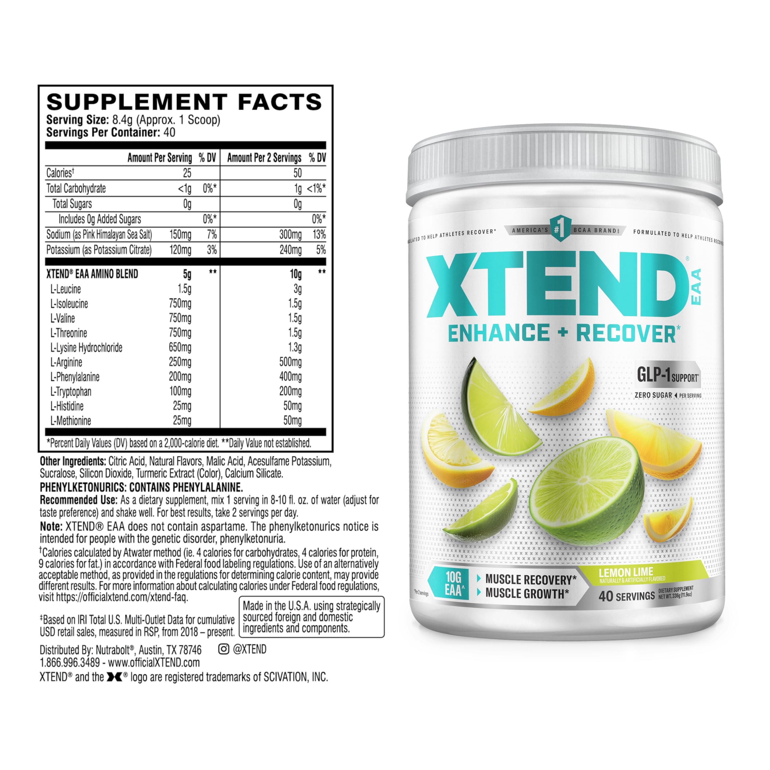 Xtend EAA BCAA powder close-up highlighting easy mixing and great taste.