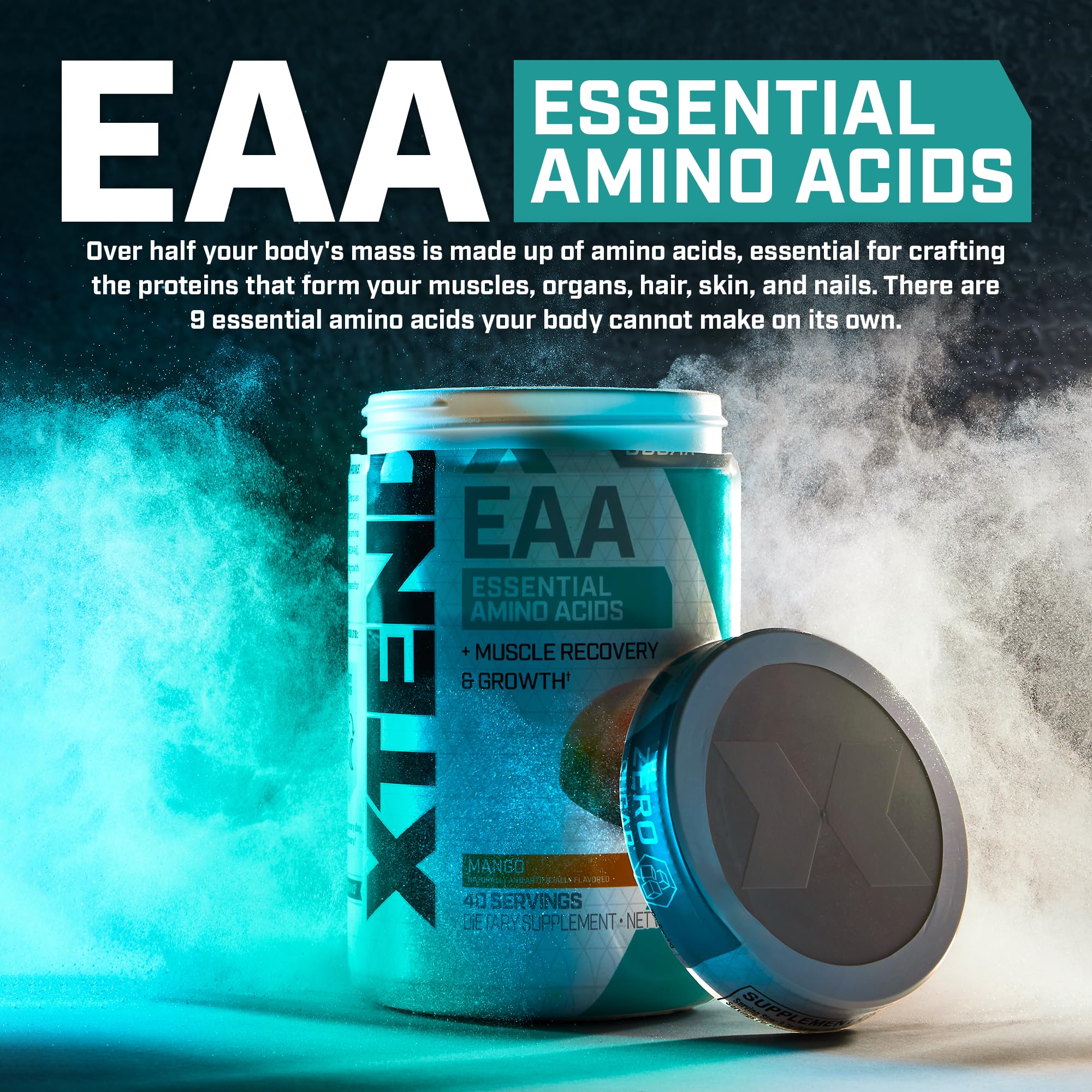 Scivation Xtend EAA Mango serving glass highlights tasty, sugar-free hydration.