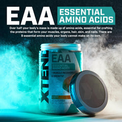 Scivation Xtend EAA Mango serving glass highlights tasty, sugar-free hydration.