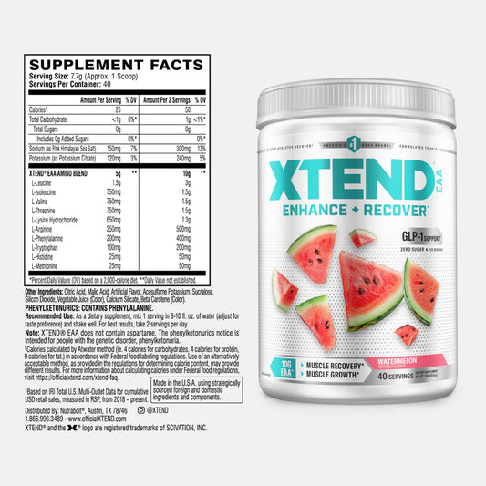 Scivation XTEND EAA measuring scoop shows precise 10g EAAs per two servings