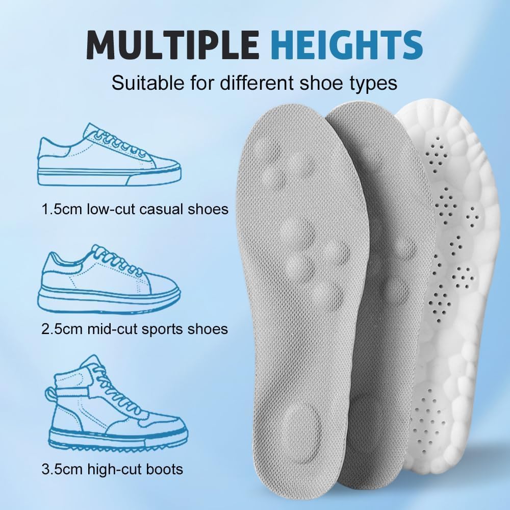Sckoemo 2Pairs 4D Cloud Insoles top view emphasizes cut-to-fit versatility.