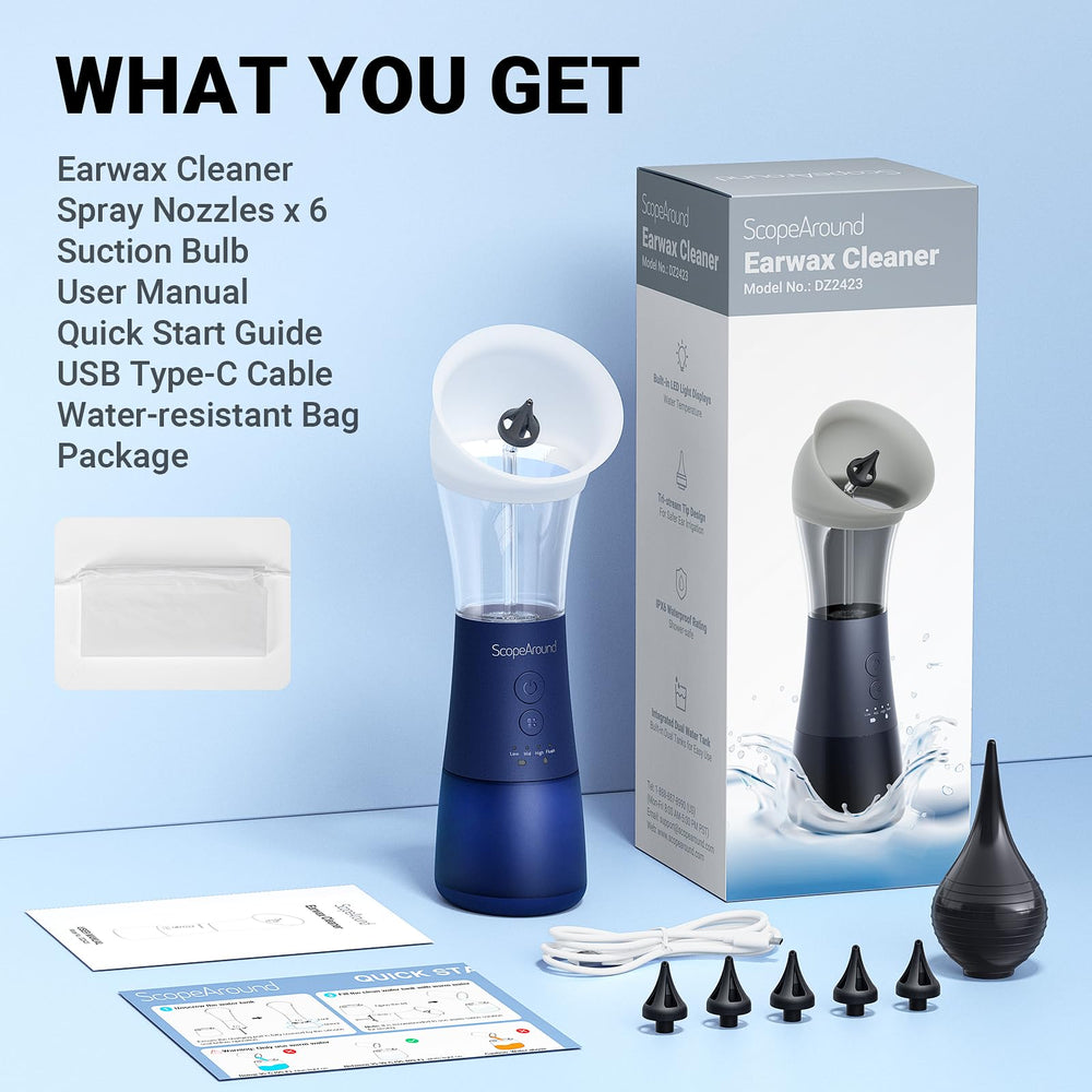 ScopeAround Ear Cleaner with gentle three-nozzle tip for comfortable use.