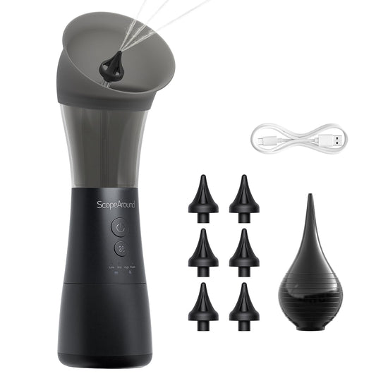 ScopeAround electric ear cleaner with water temp sensor enables safe, comfortable cleaning.