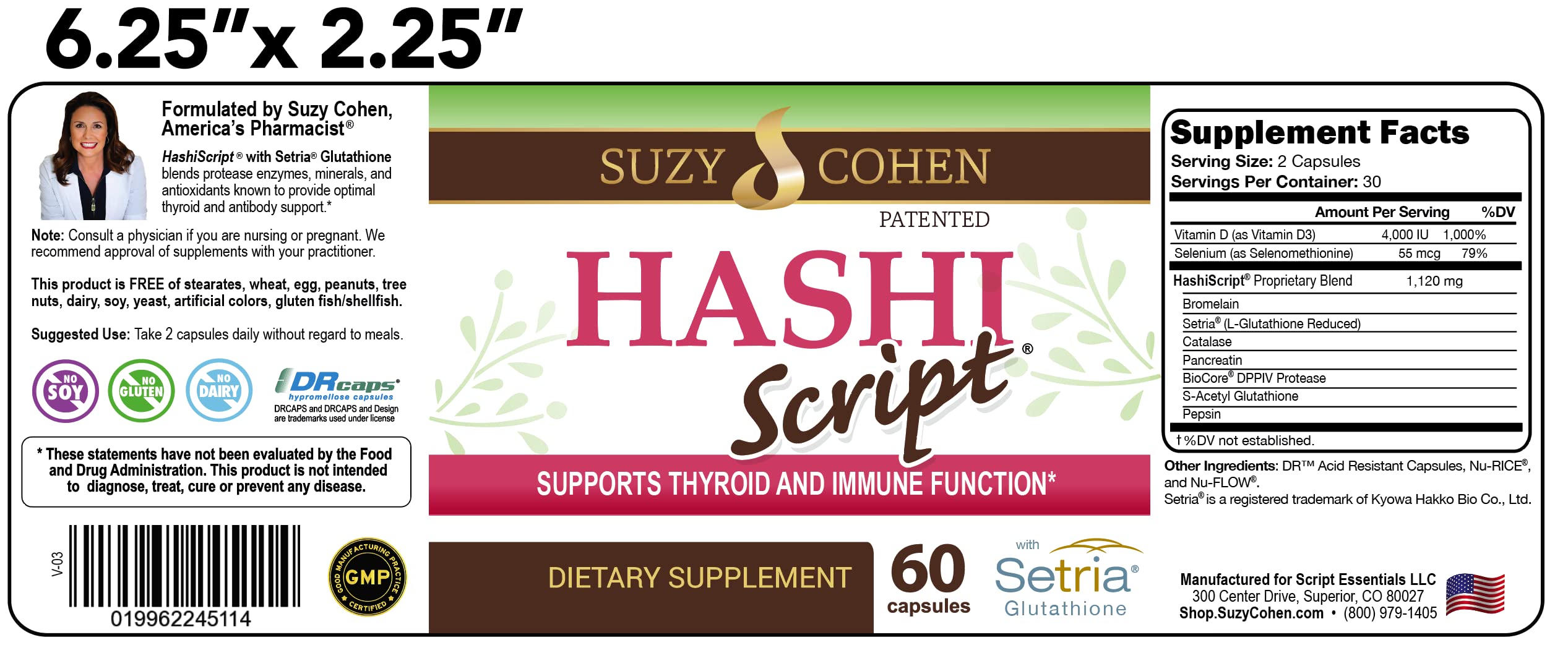 Script Essentials HashiScript bottle pours capsules into an open hand.