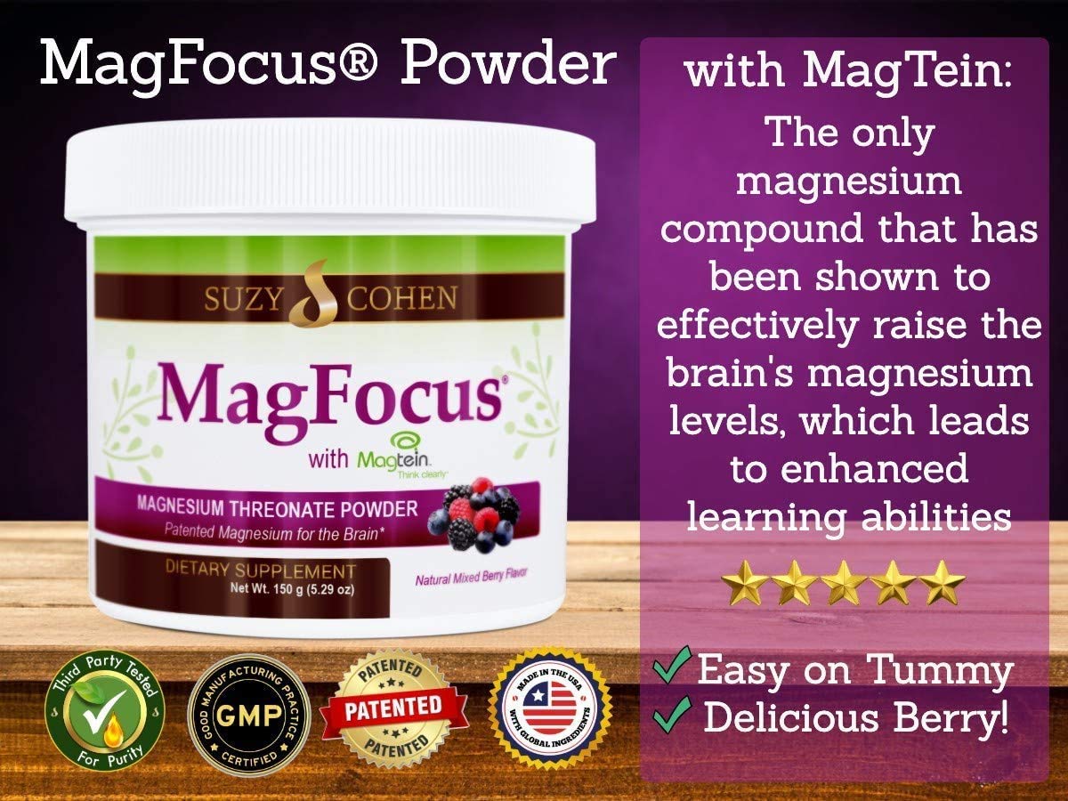 Script Essentials MagFocus label close-up noting gluten-free and non-GMO ingredients.
