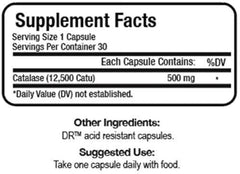 Close-up of Script Essentials Suzy Cohen Catalase label highlighting ingredients and 12,500 CATu value for transparency.