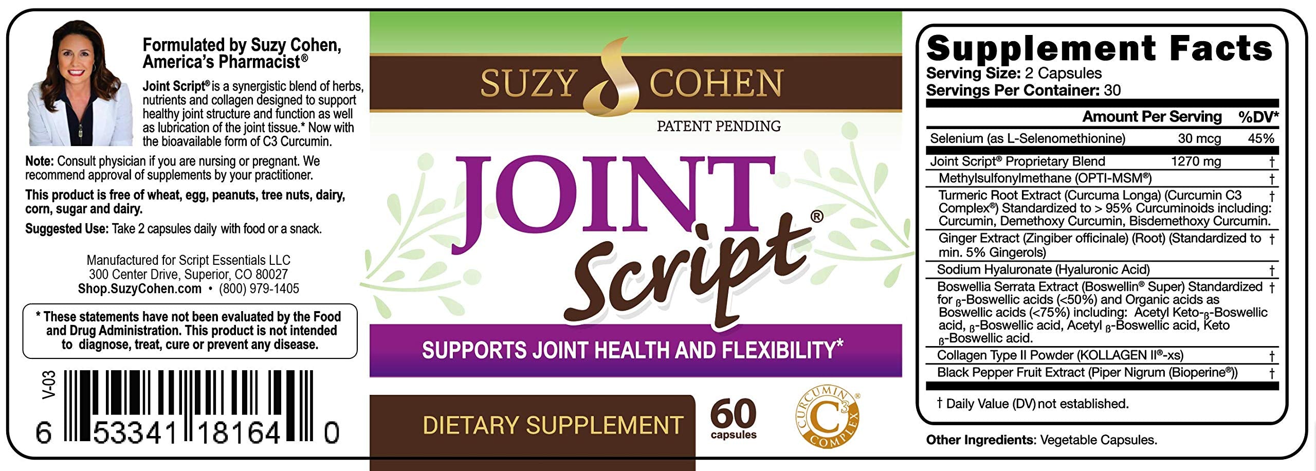 Script Essentials Joint Script daily-use shot with capsules and water
