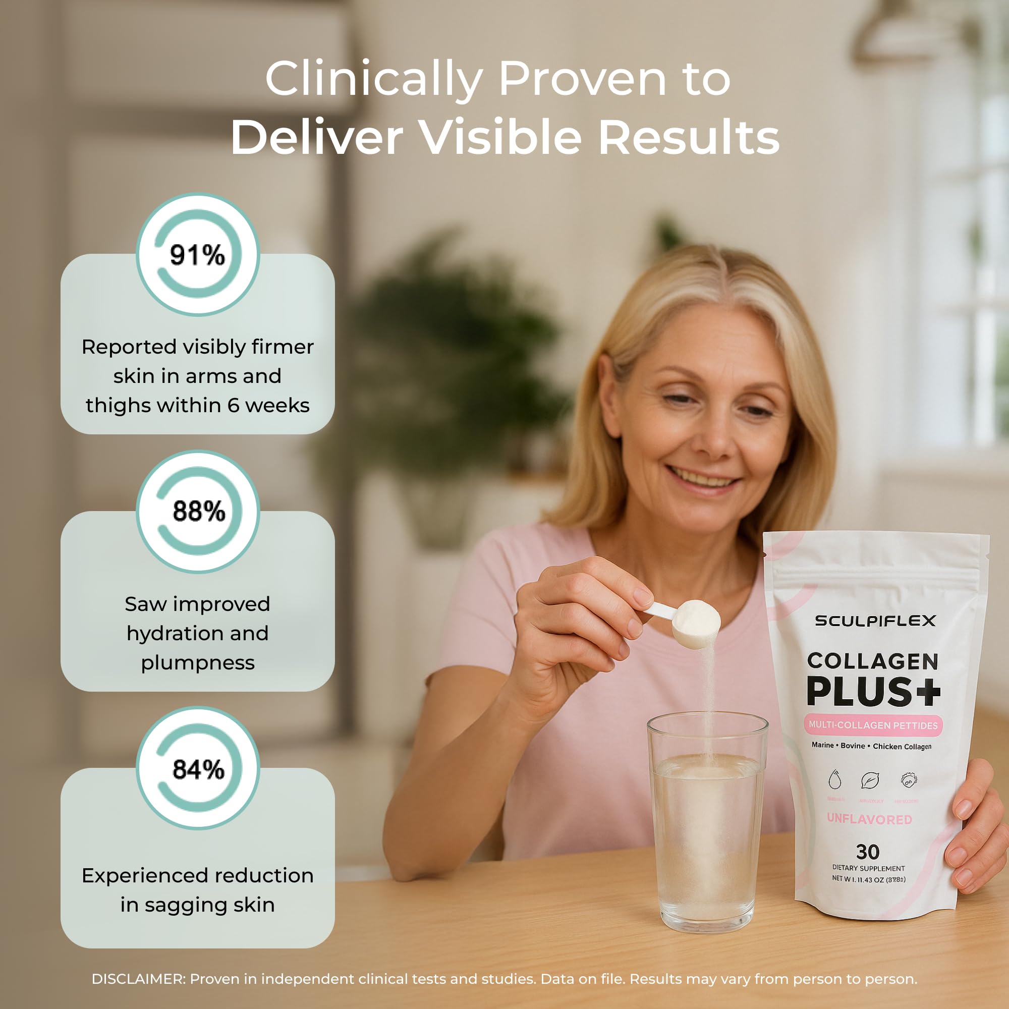 SCULPIFLEX collagen powder bottle on counter ready to use