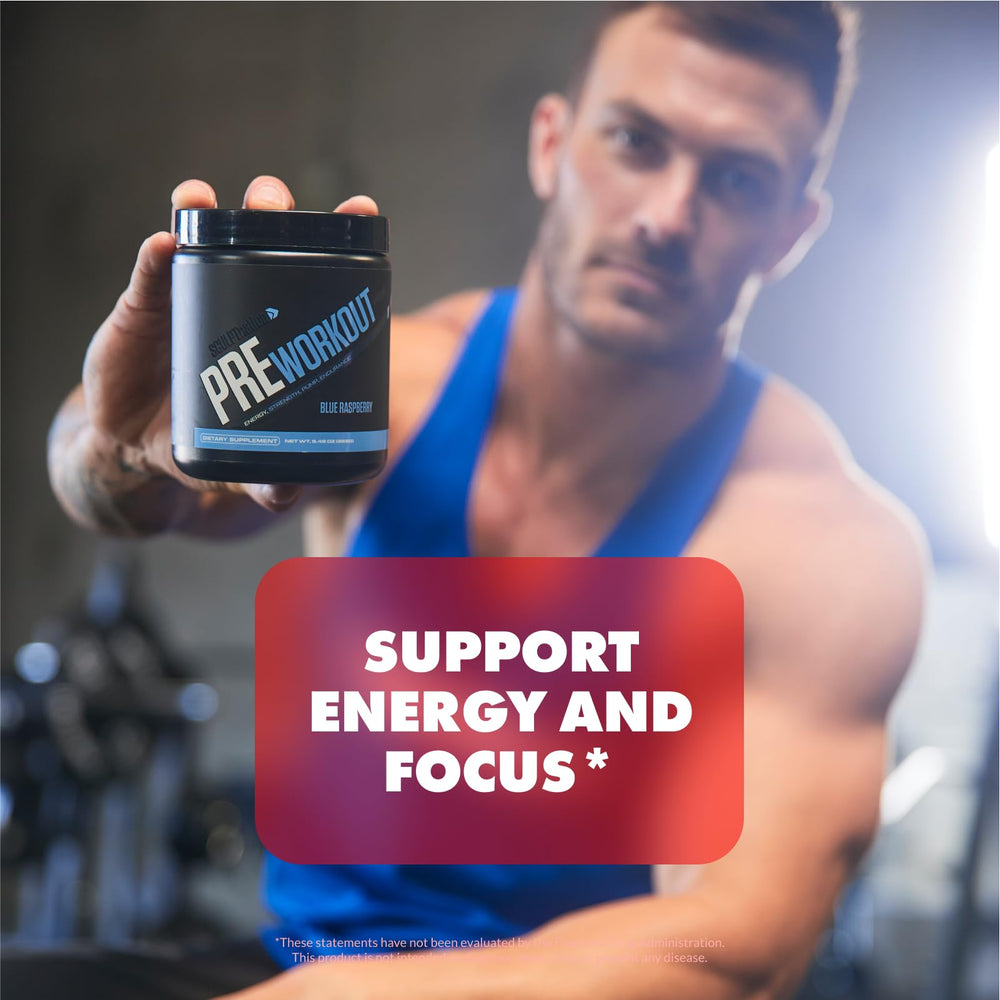 Sculpt Nation blue raspberry powder shaken in a drink for energy