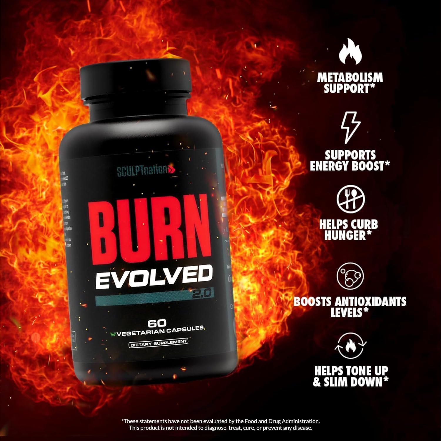 Sculpt Nation bottle and capsules suggest sustained energy for daytime activities.