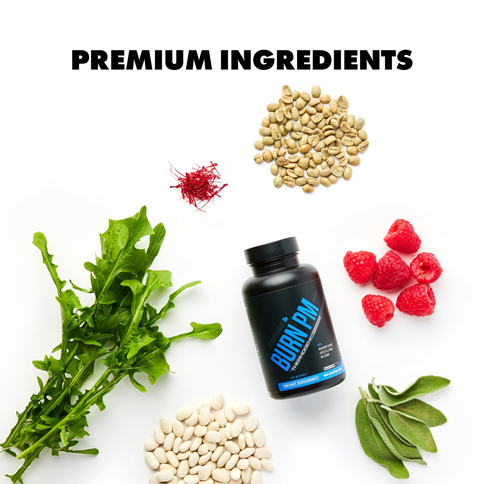 Glass of water beside Burn PM bottle indicates easy nightly supplementation.
