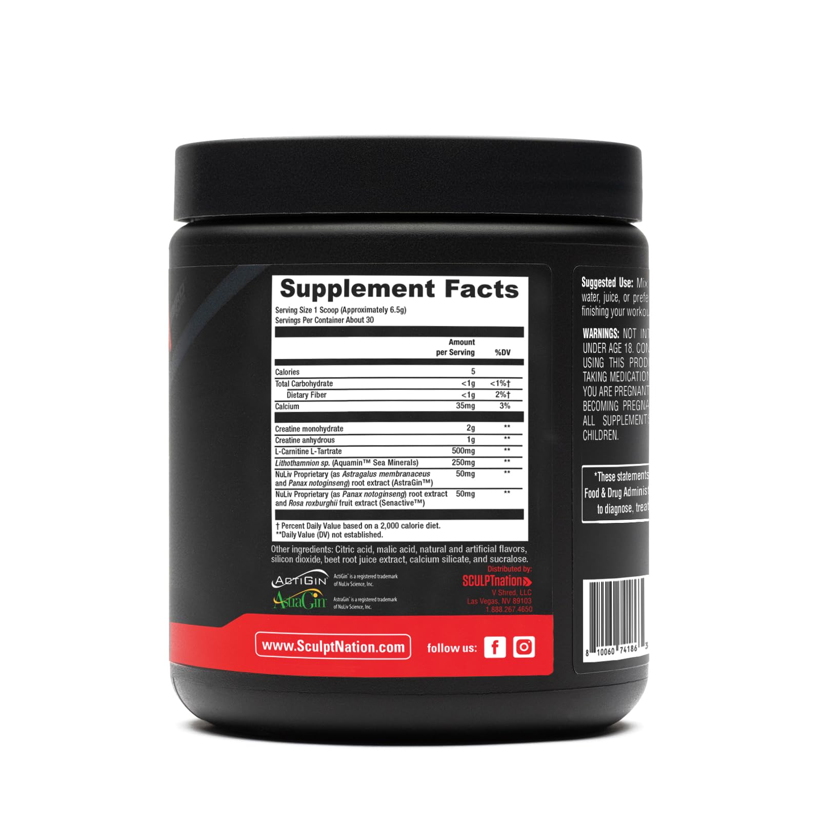 Sculpt Nation cgmp facility label signals quality manufacturing standards.