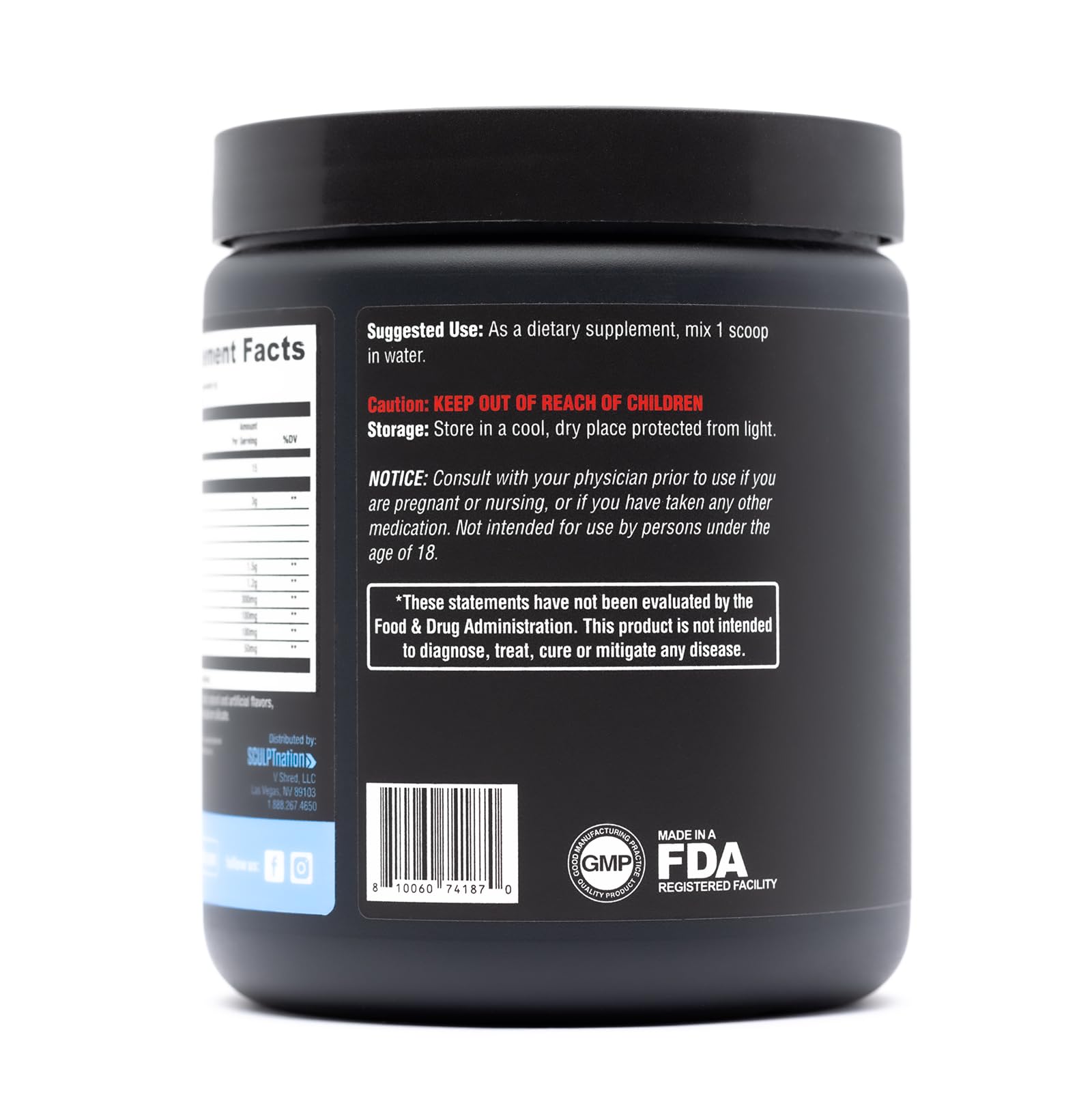 Sculpt Nation ingredients panel closeup shows amino acids and caffeine