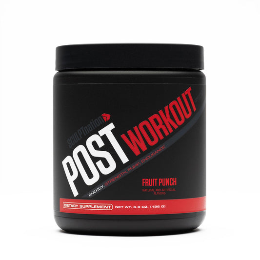Sculpt Nation Post Workout tub with creatine supports recovery after intense sessions.