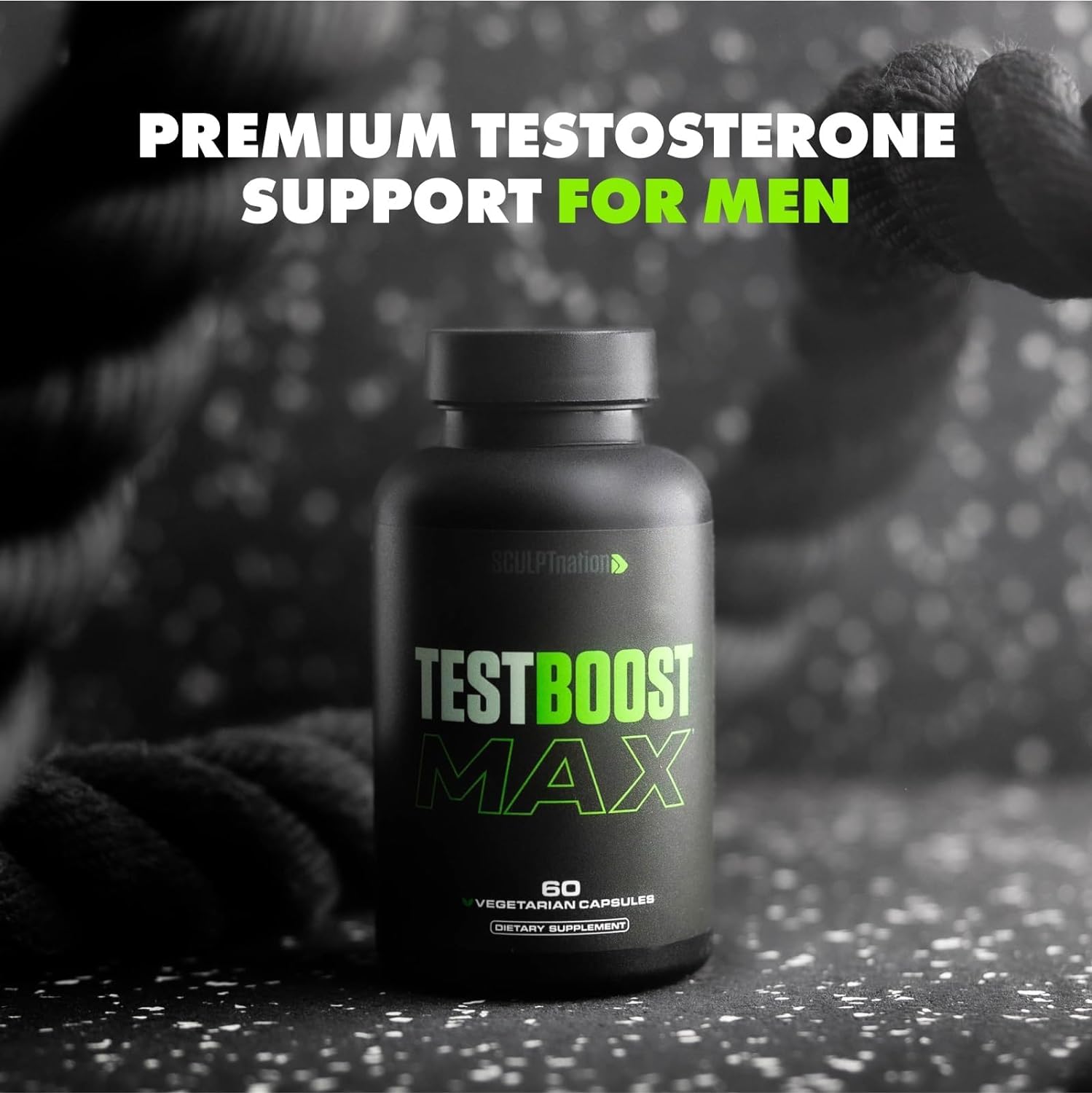 Sculpt Nation Test Boost Max bottle on desk conveys premium quality.
