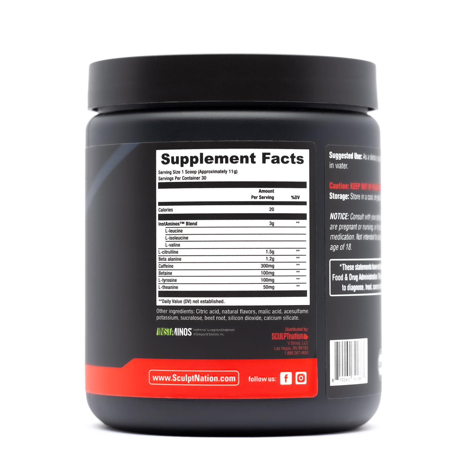 Sculpt Nation PreWorkout label close-up showing quality and safety standards.