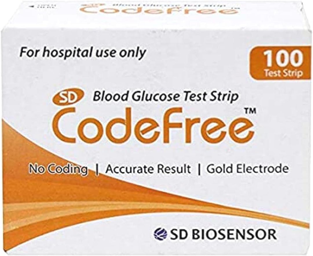 SD Codefree glucose strip for SD Biosensor meter enabling quick, accurate readings at home.