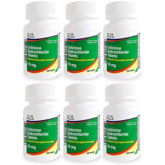 SDA Laboratories All Day Allergy tablet front view demonstrates cetirizine 10 mg for daily symptom support