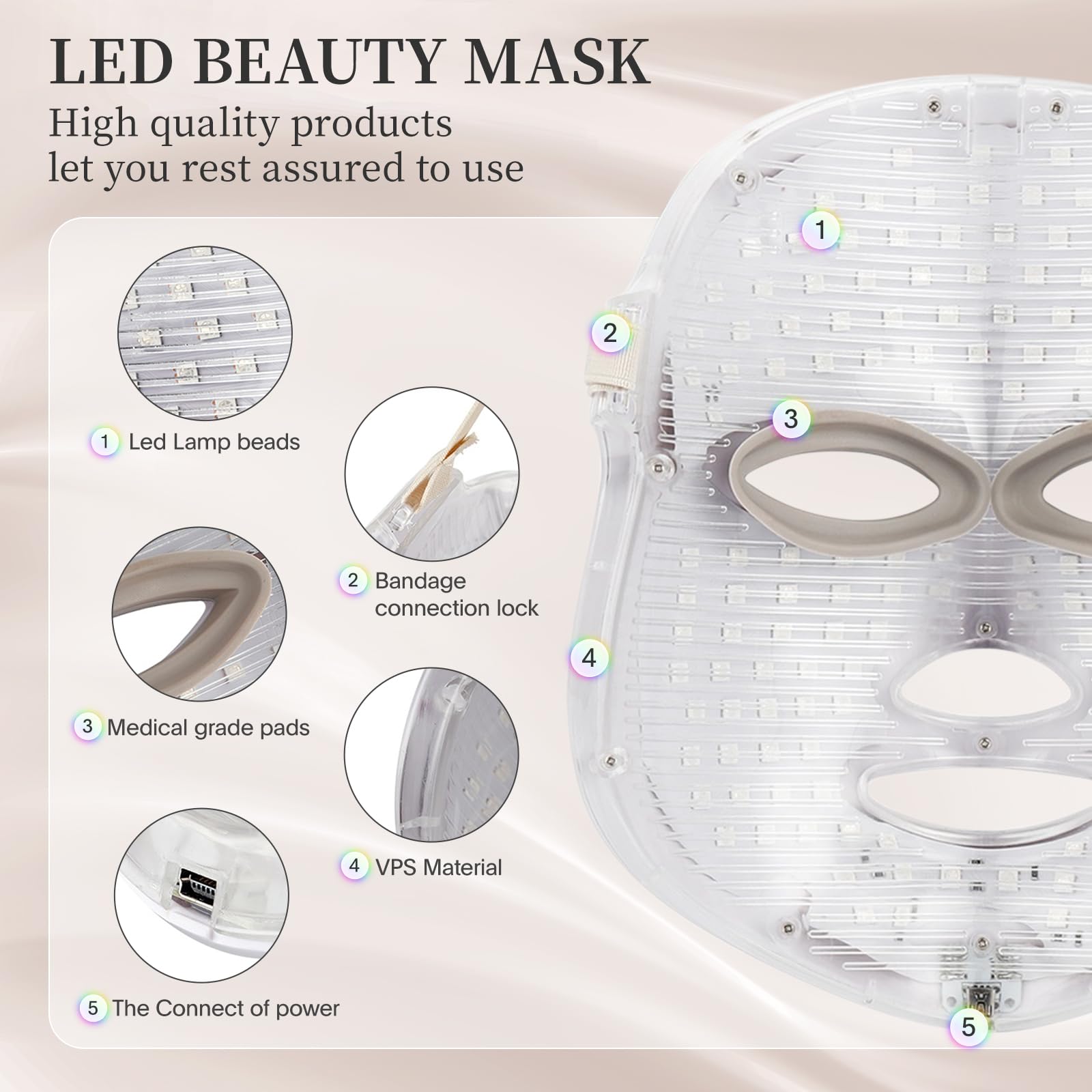 SDKWDH LED face mask silicone eye cushion ensures comfortable wear.