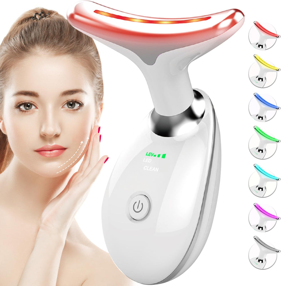 SDKWDH red-light therapy for face and neck, front view, potential smoothing benefits.