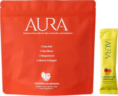 Sea Bloom Labs Ocean Aura stick pack in strawbiscus lemonade for on-the-go hydration