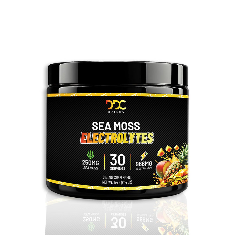 Sea Moss Electrolytes bottle pouring for tropical hydration