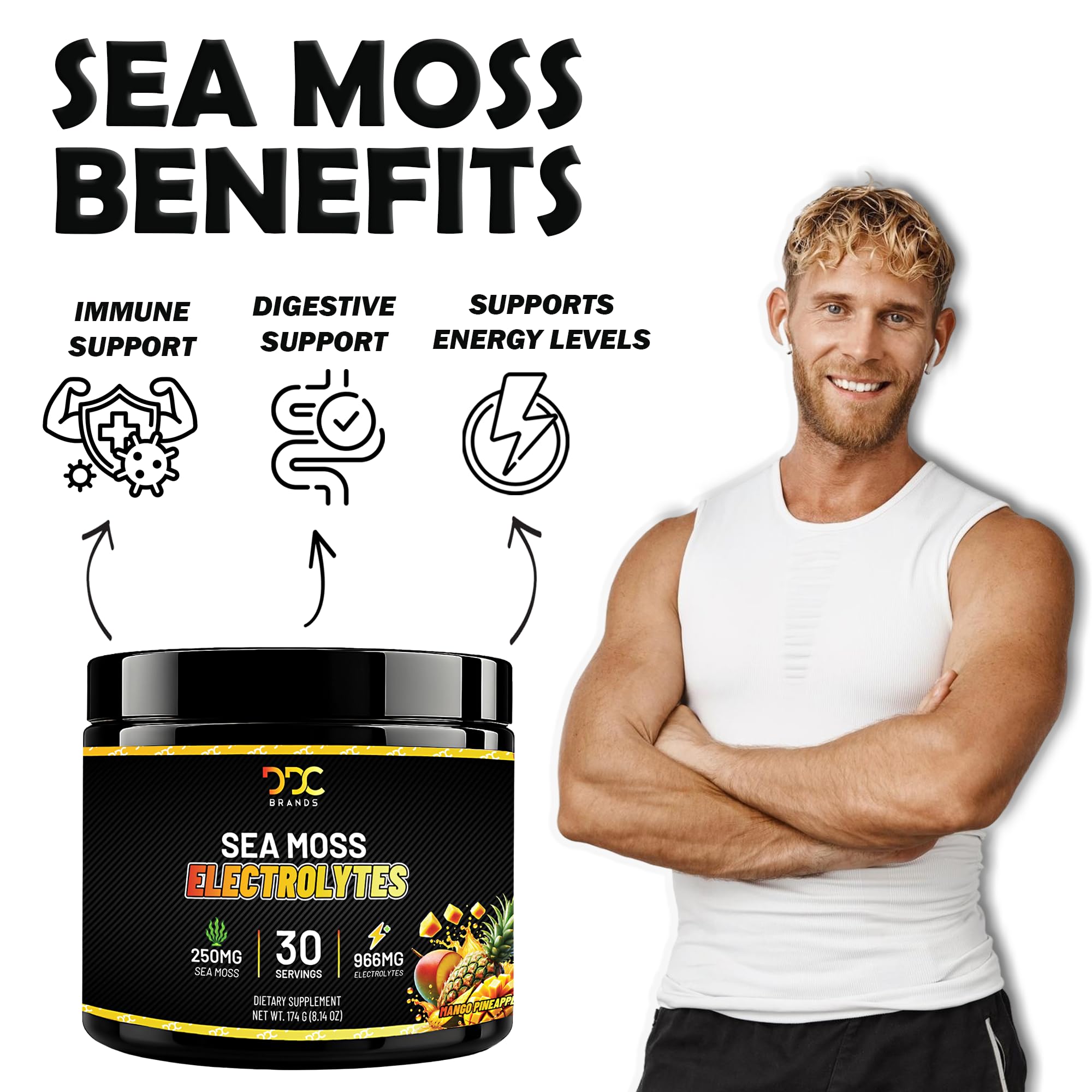 Sea Moss Electrolytes glass with mango pineapple flavored hydration