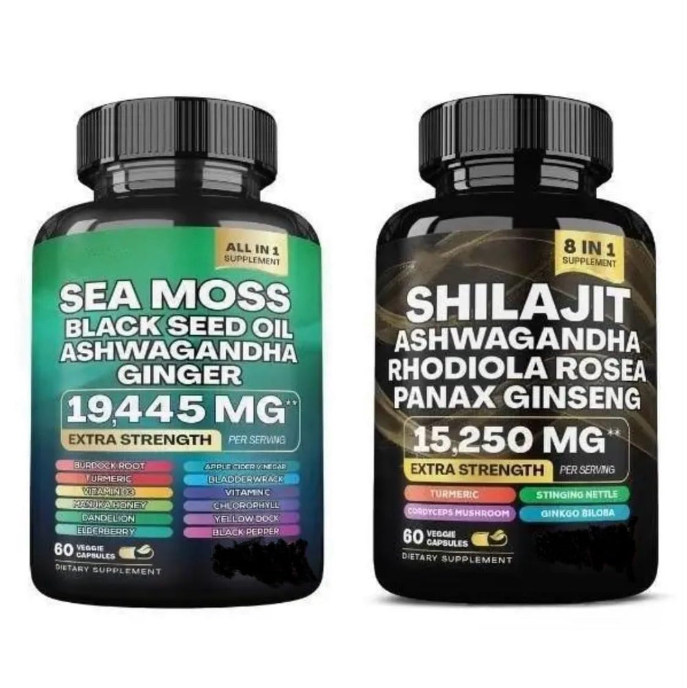 Sea Moss and Shilajit Bundle 16-in-1 bottle label close-up for nutrient support