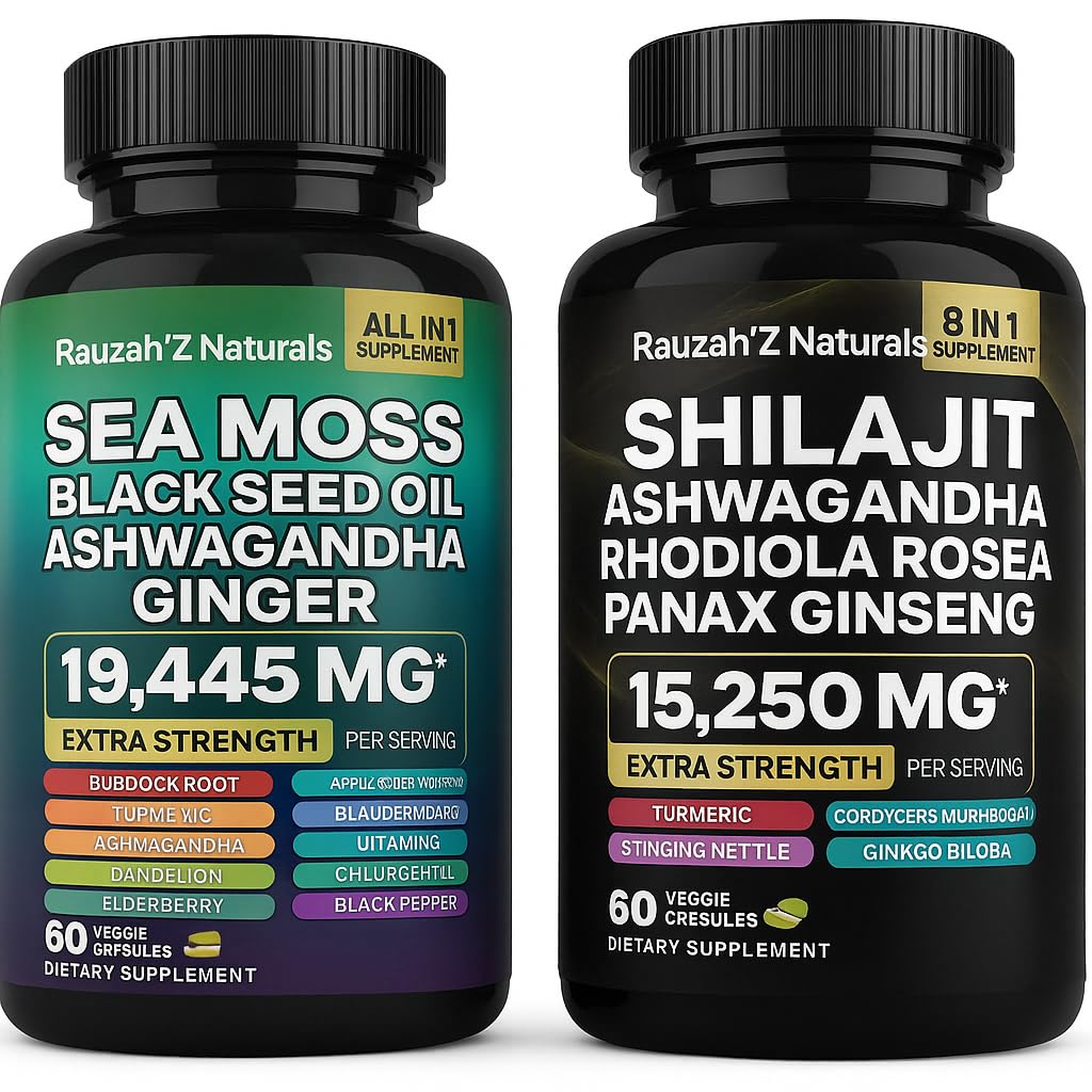 Sea Moss and Shilajit Bundle front view with dual bottles for daily wellness