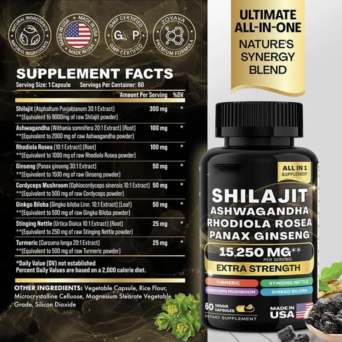 Shilajit 8-in-1 bottle close-up from the Sea Moss and Shilajit Bundle
