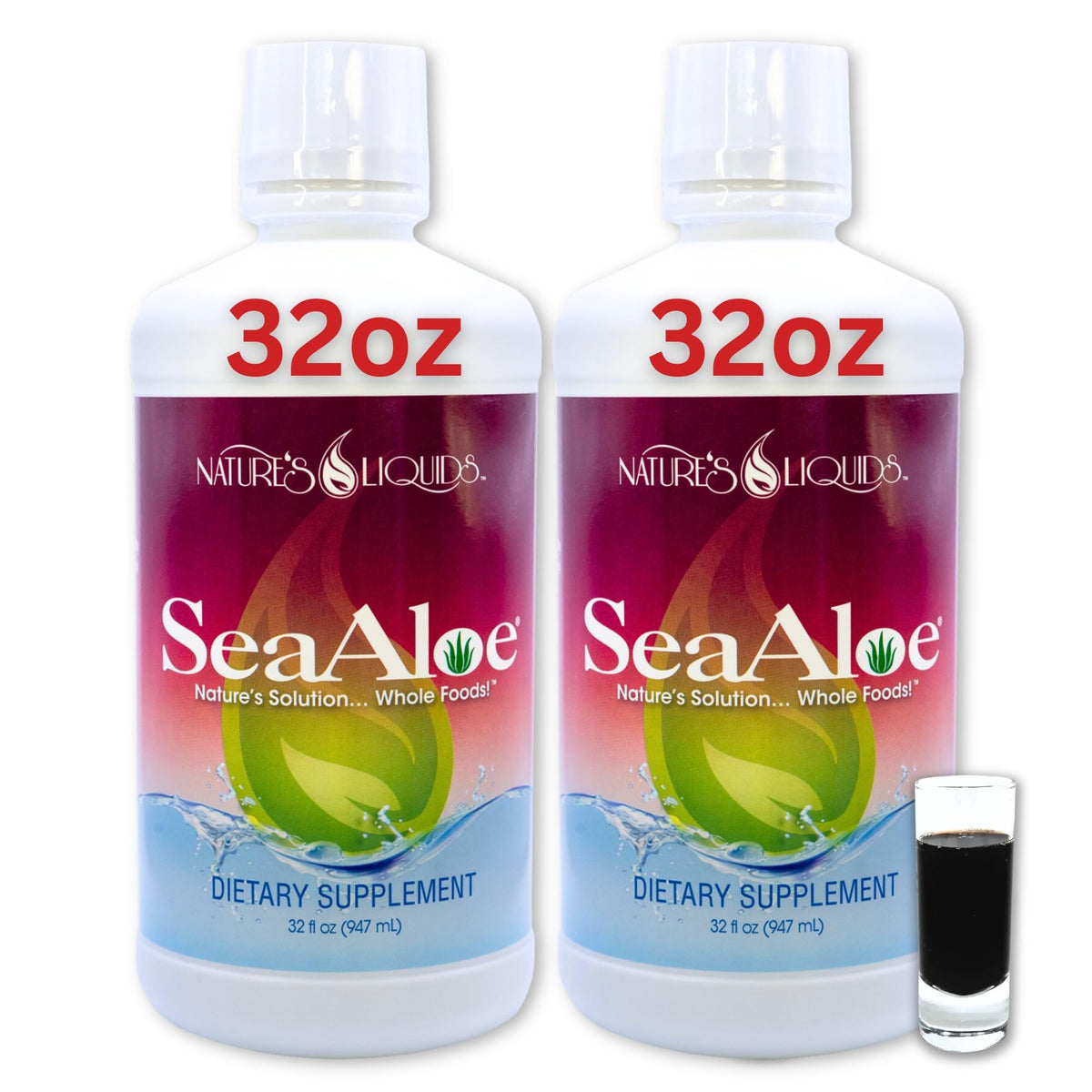 SeaAloe Nature's Liquids Aloe Vera Juice bottle with proprietary blend for daily wellness.