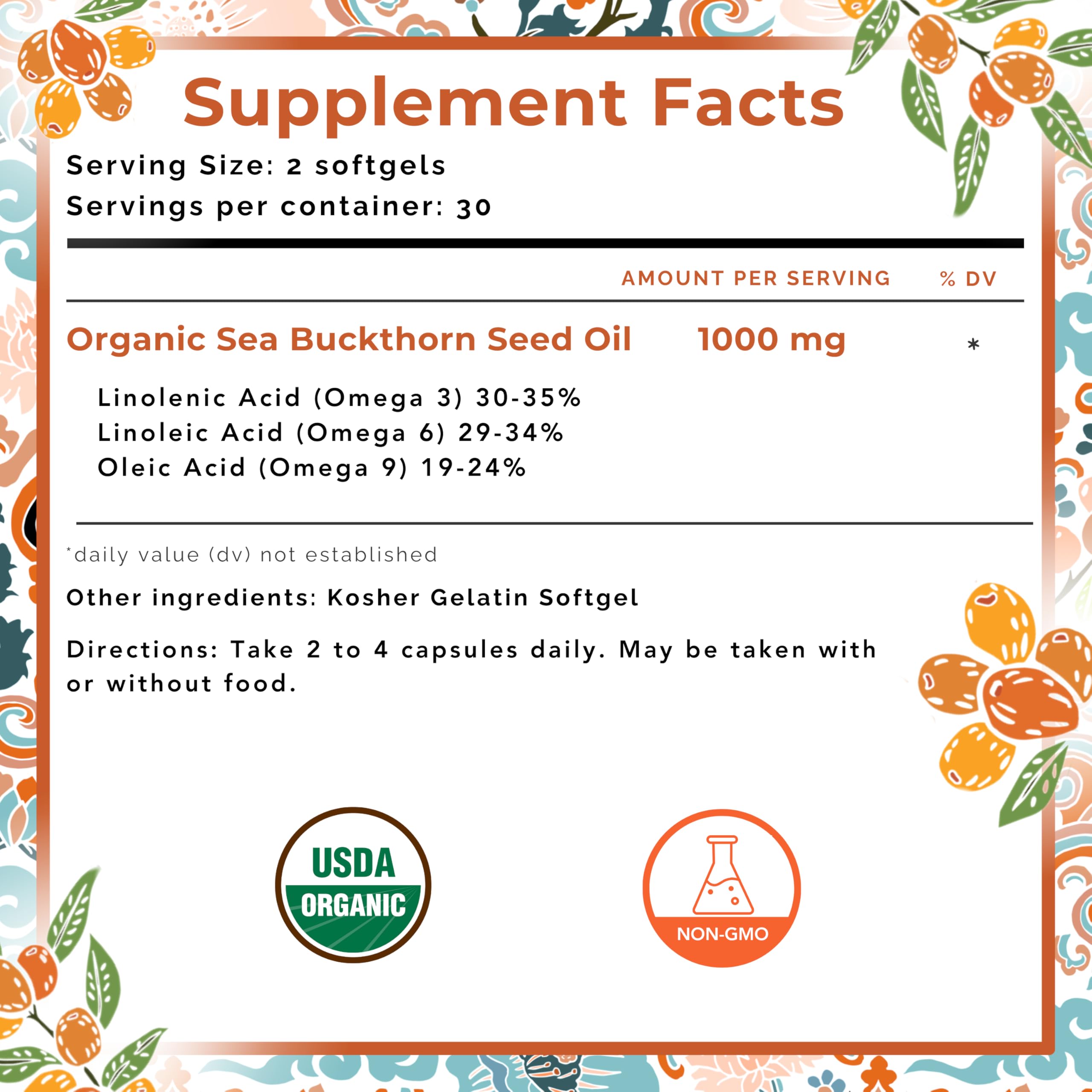 SEABUCKWONDERS label close-up shows hexane-free organic certification