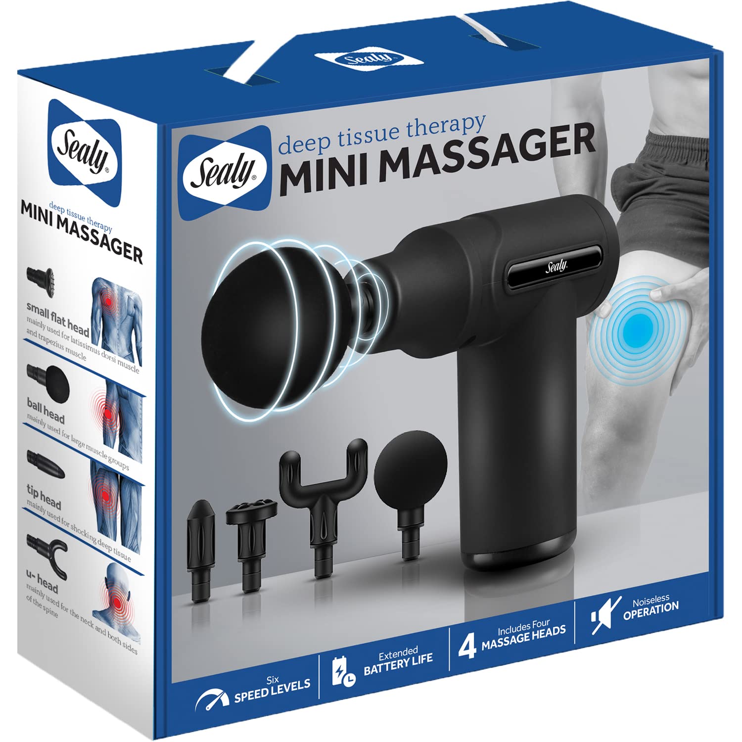 Sealy portable percussion device used by athletes for quick recovery.