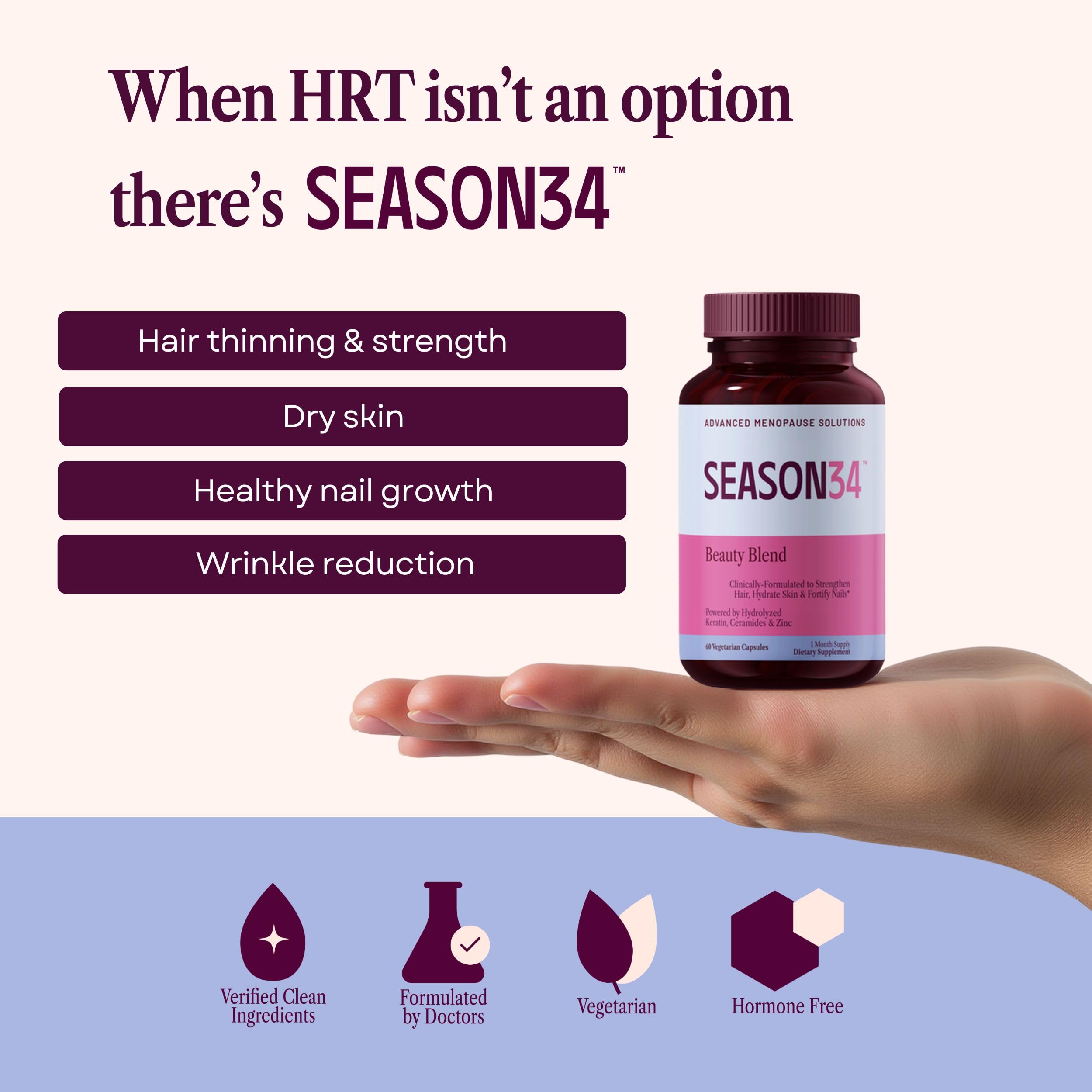 Close-up pour of SEASON34 Menopause Beauty Blend showing easy daily intake.