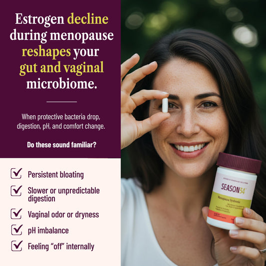SEASON34 probiotic capsules close-up highlighting easy daily intake for gut and vaginal wellness