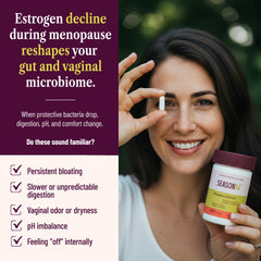 SEASON34 probiotic capsules close-up highlighting easy daily intake for gut and vaginal wellness