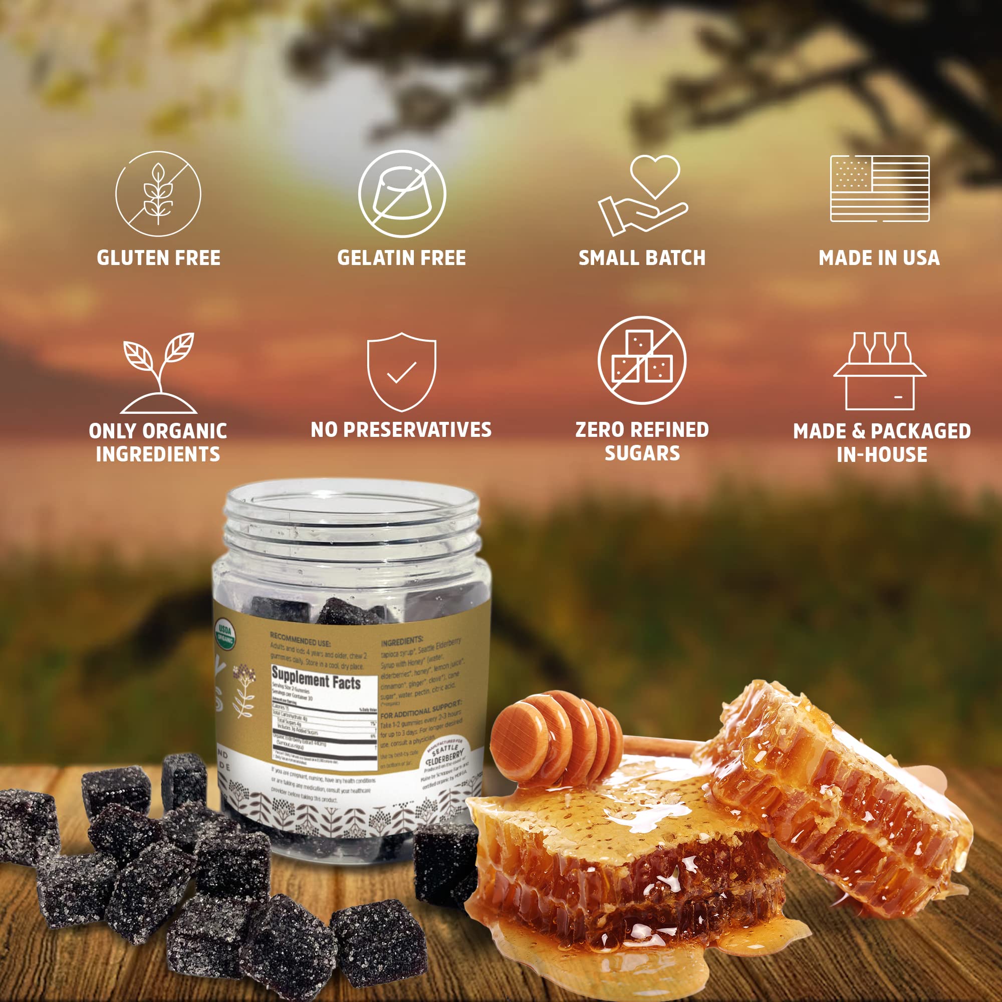 Soft, chewy texture of Seattle Elderberry Gummies.