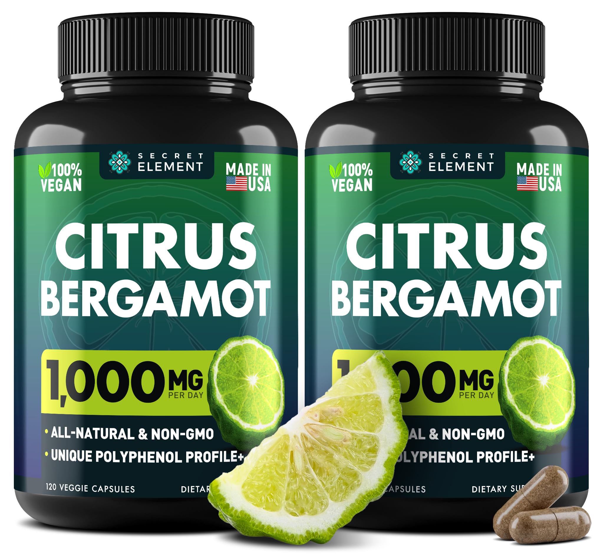 Secret Element Citrus Bergamot 1000mg bottle front highlighting circulatory wellness.
