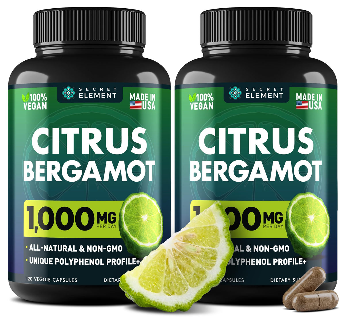 Secret Element Citrus Bergamot 1000mg bottle front highlighting circulatory wellness.