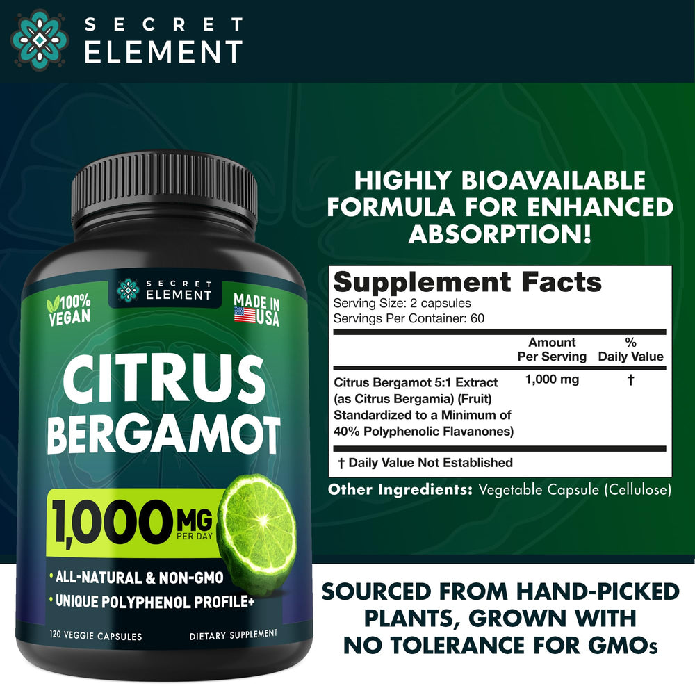 Secret Element Citrus Bergamot bottle with glass suggests daily routine.