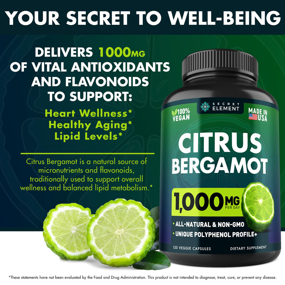 Secret Element bergamot capsules closeup highlighting convenient supplementation